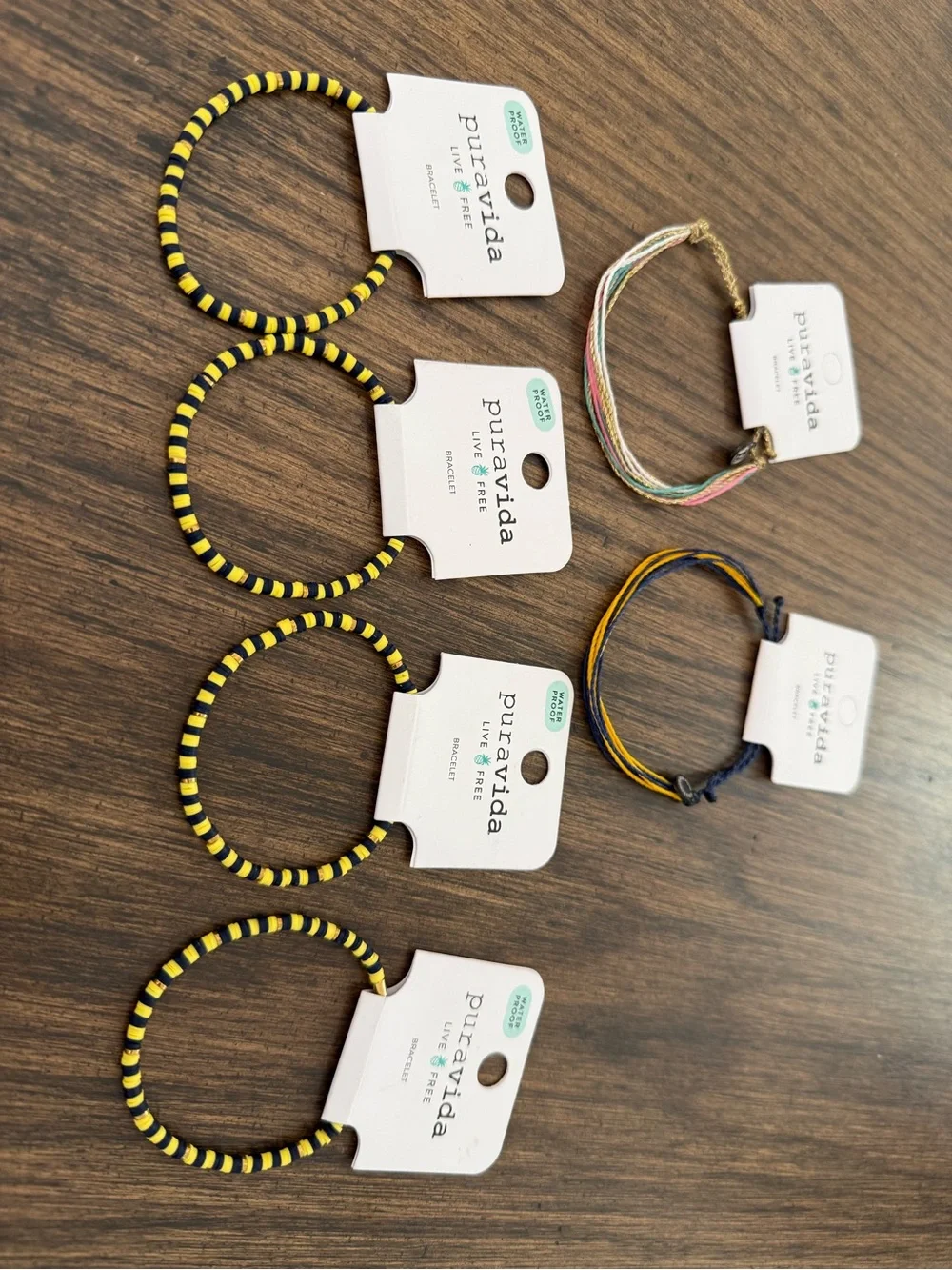 Pura Vida Bracelet Lot Bundle 6 New Waterproof Beaded Yellow Blue Pink UCLA CAL